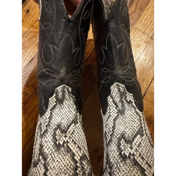 Vintage Black & White Faux Leather snakeskin cowboy cowgirl boots metal toe 3.5Y - Picture 9 of 9